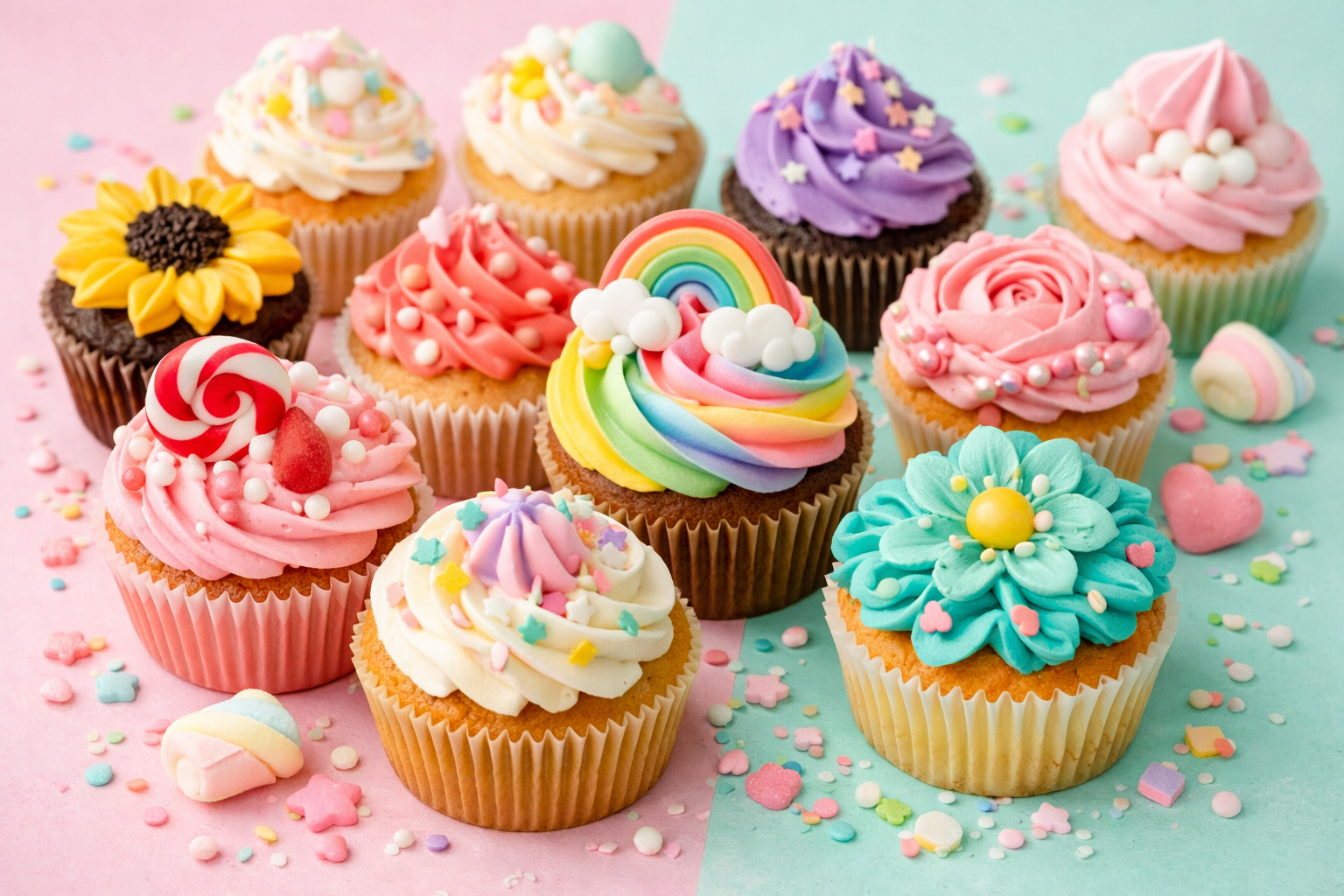 Renkli süslemeli cupcake kek çeşitleri